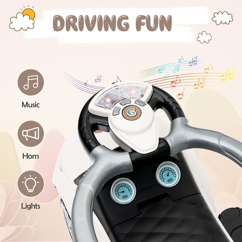 Olakids 4 in 1 Ride on Push Car, Toddlers Stroller Sliding Walking Toy with Horn, Music, Lights, Removable Guardrails Handle, Underneath Storage, Foot-to-Floor Walker for Boys Girls (Ivory White) - Image 5